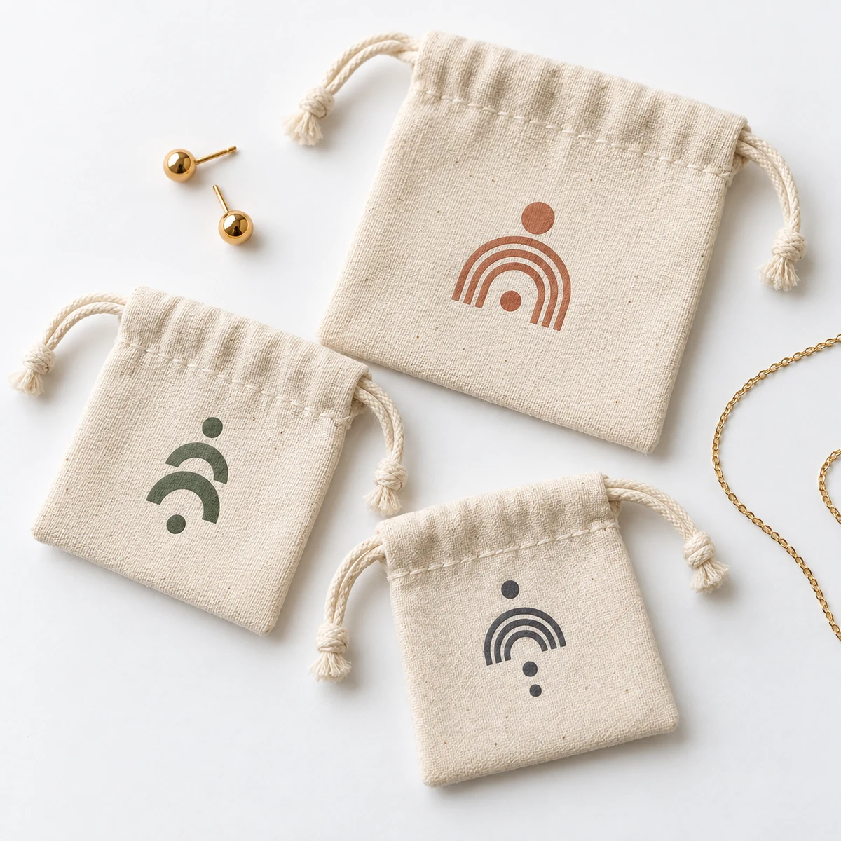 Custom logo natural cotton jewelry pouches with original geometric sample marks